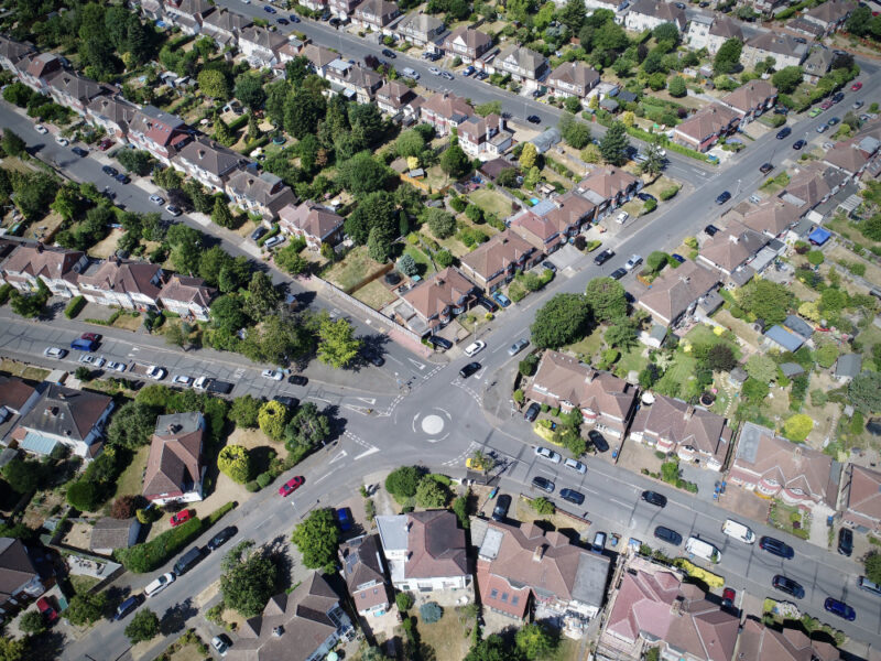 Aerial shot of real estate neighborhood